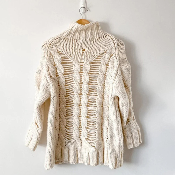 Zara Openwork Cable Knit Sweater  High Neck Ecru White Size Small - Picture 9 of 12